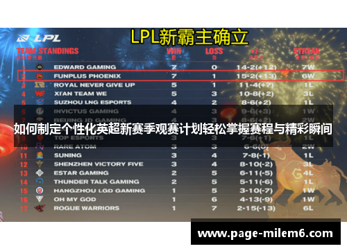 如何制定个性化英超新赛季观赛计划轻松掌握赛程与精彩瞬间