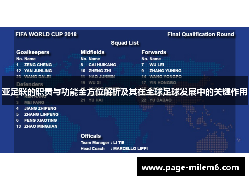 亚足联的职责与功能全方位解析及其在全球足球发展中的关键作用